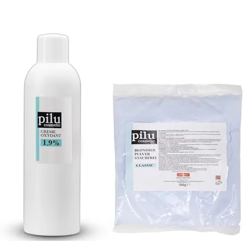 pilu cosmetic Blondierset: 500g Blondierung CLASSIC blau im Beutel I Blondierpulver staubfrei und 1000ml Oxydant I Cremeoxyd I Oxycreme (1,9%)