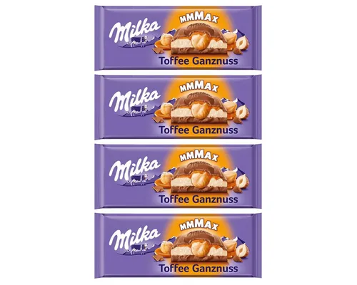 MILKA Toffee Ganznuss Schokolade 4er Pack - Entdecken Sie die MILKA Toffee Ganznuss Schokolade im 4er Pack. Mit zartschmelzender Alpenmilchschokolade, feiner Milchcreme und knackigen Haselnüssen ist dieser Genuss perfekt für Schokoladenliebhaber.