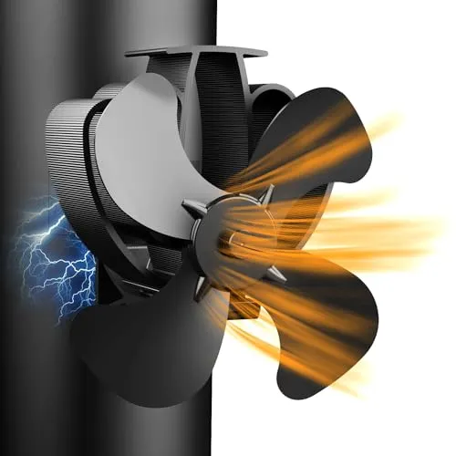 Dancial leiser Magnetischer Kaminventilator ohne Strom für Brennholz/Kamin/Ofenrohr mit 2 Magneten & 1 Ersatzteilring