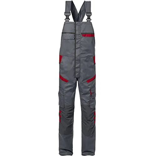 Fristads Latzhose 129486-866 C54 grau/rot - Hochwertige Arbeitslatzhose mit mechanischer Stretch-Qualität, CORDURA®-verstärkten Knietaschen und zahlreichen praktischen Taschen für optimale Funktionalität und Komfort.