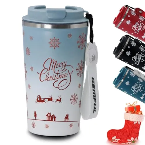 GEMFUL Weihnachts-Kaffeetasse mit Schraubdeckel, 510 ml, aus Edelstahl, isoliert, für Frauen, Freundinnen oder Kolleginnen