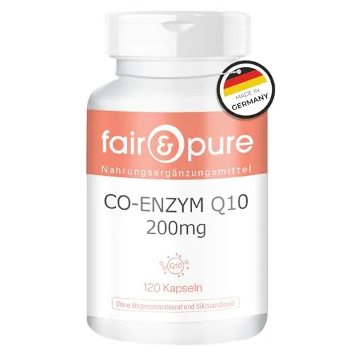 Fair & Pure Co-Enzym Q10 Kapseln 200mg, 120 Stück, schluckfreundlich, veganes Nahrungsergänzungsmittel ohne Zusätze, in Deutschland hergestellt