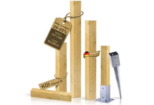 BooGardi Zaunpfosten Holzpfosten KDI 7x7x80cm - Hochwertiger Zaunpfosten aus robustem Kieferholz, ideal für die Errichtung von Garten- und Sichtzäunen. Mit Kesseldruckimprägnierung (KDI) für langlebigen Schutz.