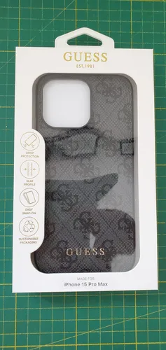 Guess Husa 4G Metall Gold Logo für iPhone 15 Pro Max - Grau/Grün - Handyhülle von Guess für iPhone 15 Pro Max, kombiniert elegantes Design mit robustem Schutz. Die exklusive 4G Metal Gold Logo Kollektion bietet stilvollen Schutz vor Kratzern und Stößen.