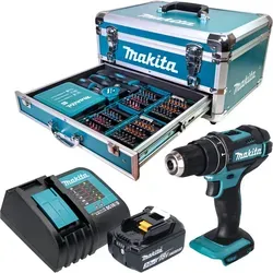 Makita DHP 482 SF1X9 Akku Schlagbohrschrauber 18 V mit Zubehör - Vielseitiger Akku Schlagbohrschrauber mit 62 Nm Drehmoment, inklusive 1x 3,0 Ah Akku, Ladegerät und umfangreichem Zubehör-Set für verschiedene Anwendungen.