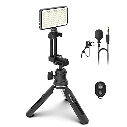 DigiPower Vlogging Kit Instructor - Komplettes Set mit LED Videoleuchte und Lavalier Mikrofon, ideal für kreative Videos und Live-Streaming