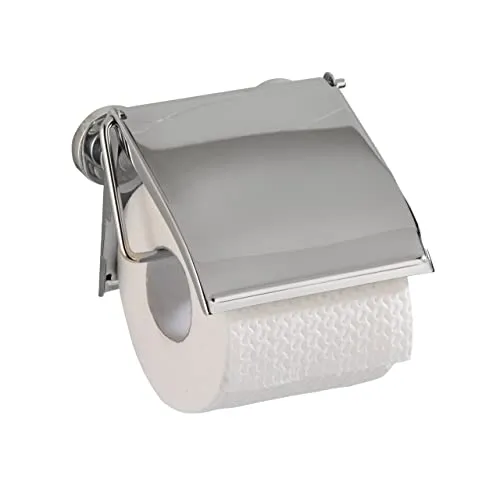 WENKO Power-Loc® Toilettenpapierhalter Cover - Befestigen ohne bohren, Stahl, 13.5 x 12 x 3.5 cm, Chrom