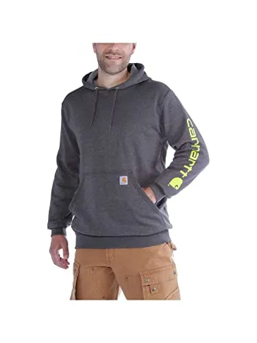Carhartt Midweight Sleeve Logo Hoodie - grau, Größe M für Männer - Herren-Sweatshirts mit originalem Fit und mittlerem Fleece, ideal für Komfort und Wärme, ausgestattet mit einer dreiteiligen Kapuze und verstellbarem Kordelzug.