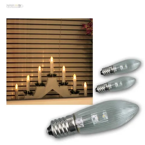LED E10 Glühbirne Topkerze Spitzkerze Ersatzbirne warmweiß E1-0 0,2W Birne 3 x