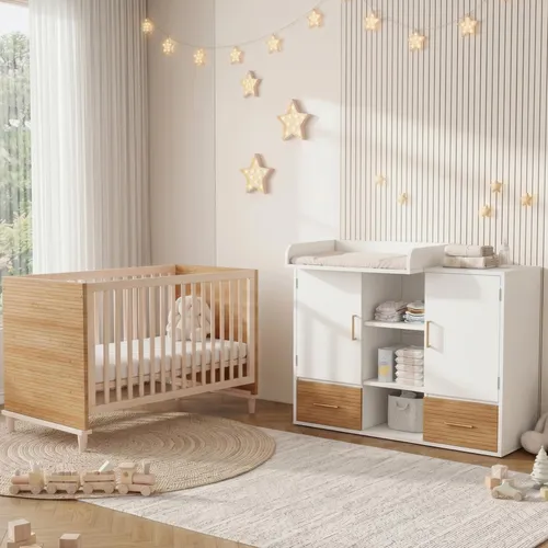 MODFU Wickelkommode und Gitterbett Set – Praktische Lösung für Babyzimmer