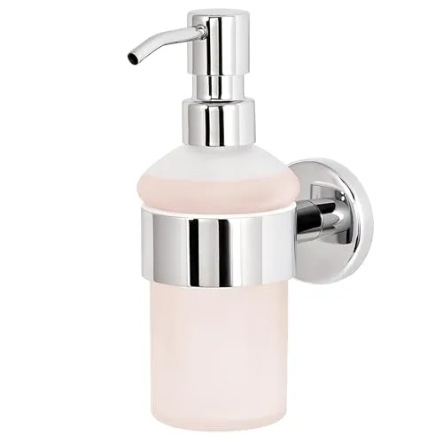 bremermann Bad-Serie Lucente Seifenspender - nachfüllbar mit Wandhalterung - Seifenspender aus satinierter Glas und Edelstahl, 200 ml Fassungsvermögen, ideal für Flüssigseife, Shampoo und mehr. Modernes Design für Ordnung im Badezimmer.