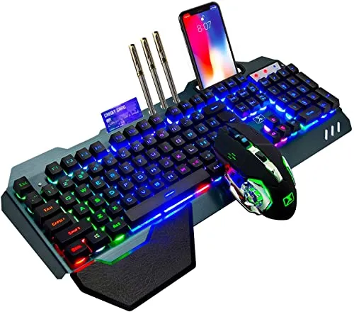 Kabellose Gaming-Tastatur mit Rainbow-LED und Gaming-Maus