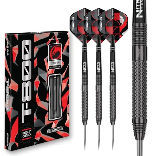 RED DRAGON Darts – T-800 24g - 90% Wolfram Professional Stahlspitze Dart-Set mit Dart Flüge und Dartschäfte