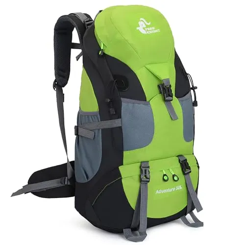 Bseash 50L Leichter wasserfester Wanderrucksack, Outdoor Sport Tagesrucksack Multifunktions Reisetasche für Klettern Camping Reisen (Grün – Ohne Schuhfach)