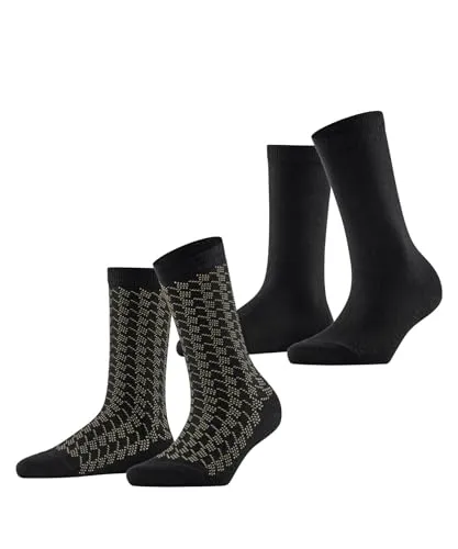 Produktbild ESPRIT Damen Socken Pepita Pattern Multipack W So Baumwolle gemustert 2 Paar, Schwarz Black 3000, 35-38
