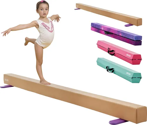 VEVOR Schwebebalken Gymnastik Kinder klappbar 2,4 m, 158,7 kg belastbarer Gymnastikbalken mit rutschfesten Unterseiten, Balance Balken Balancierbalken mit Tragetasche & Holzkern für Fitnessstudio