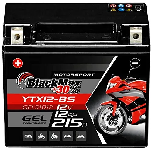 BlackMax YTX12-BS Motorradbatterie GEL 12V 12Ah
