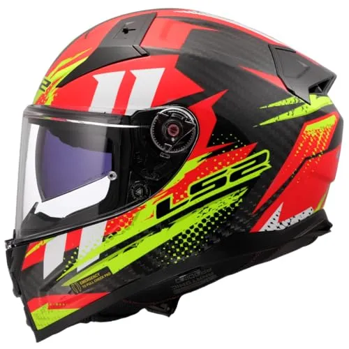 LS2 FF811 Vector II Carbon Tantic Helm - rot-gelb, Größe S für Männer - Motorradhelm mit atmungsaktivem X-Static Innenpolster, perfekter Passform durch 3D Schaumstoffpolster und kratzfestem Visier für optimalen Schutz.
