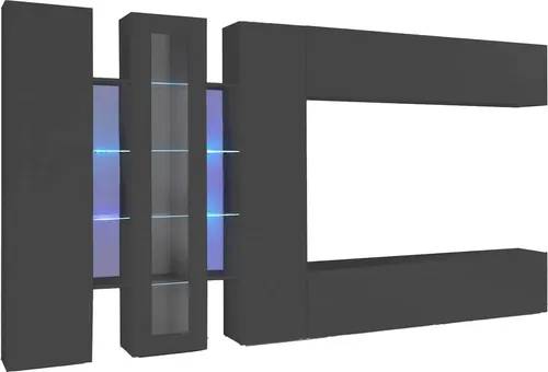 Wohnzimmermöbel Dfilard, TV-Ständer Wohnzimmerset, Wohnzimmermöbel mit Vitrine und LED-Licht, 100% Italy, cm 320x30h180, Anthrazit