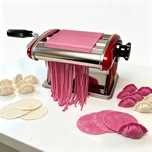 SHILINTONG Manuelle Nudelmaschine Edelstahl mit Handkurbel, 6 Einstellbare Dickenstufen 2mm/4mm Doppelschneider für hausgemachte Pasta Spaghetti Küchenpresse mit Tischklemme Kompakt Rostfrei