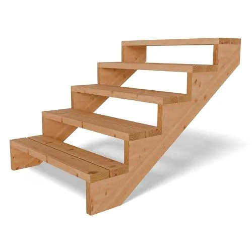 Lärche Terrassentreppe 5-stufig, 95 cm Breite - Praktische 5-stufige Terrassentreppe aus Lärche, ideal zur Überwindung von Höhenunterschieden. Robuster Bausatz für einfache Montage, perfekt für Garten und Terrasse.