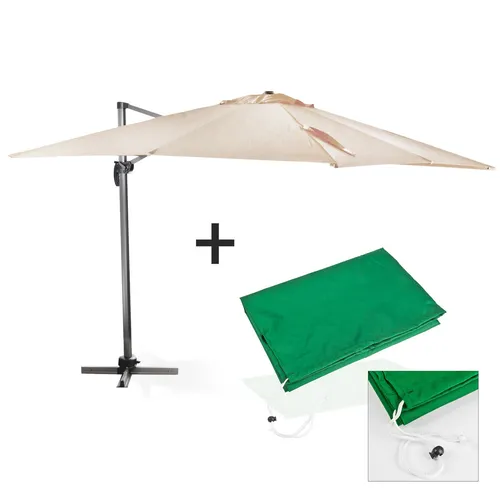 Ampelschirm Sonnenschirm ecru creme 3x3 m mit Schutzhülle von DEMA
