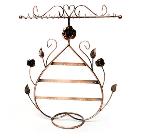 Yudu Herz-Rose- Blätter Schmuckständer Schmuckhalter aus Metall 30 Haken