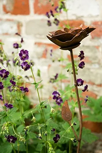 KUHEIGA Gartenstecker/Dekoblume Rose, Edelrost Höhe: 80cm Ø 12cm aus Metall