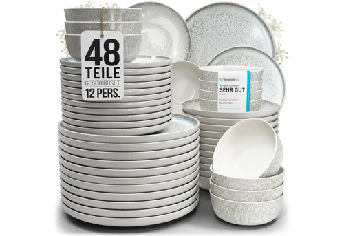 Steingut Geschirrset Ibiza für 12 Personen in beige von PURE LIVING INTERIOR DESIGN