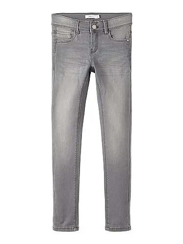 NAME IT Mädchen Skinny Fit Jeans - Used Style in Medium Grey Denim - Mädchen-Jeanshosen mit verstellbarem Bund und 5-Pocket Style, ideal für trendige Outfits und optimalen Tragekomfort.