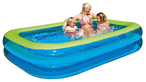 Happy People Family Pool Planschbecken 262 x 175 x 50 cm - Swimmingpools für Kinder ab 2 Jahren, mit 2 Ringen und praktischem Wasserauslassventil für einfaches Entleeren.