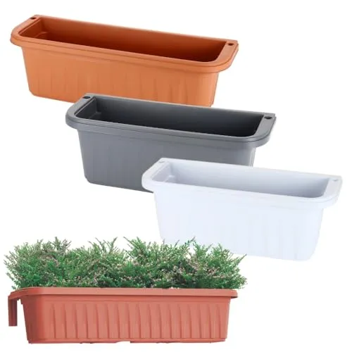 Blumenkasten Balkongeländer Balkon Blumenkasten Balkonkasten mit Halterung Balkonkasten Geländerkasten Balkonkasten mit Wasserspeicher (Grau, 50 cm)