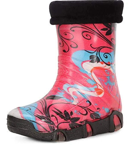 Ladeheid Kinder Gummistiefel Gefüttert SWK32 (Rosa Muster-32, 25/26 EU) - Gummistiefel gefüttert für Kinder – Ideal für kühle Tage! Halten kleine Füße warm und trocken bei Regen und Schnee. Perfekt für jedes Abenteuer!