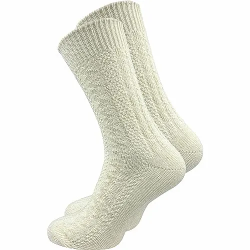 kurze Herren Trachtensocken (1 Paar) mit Zopfmuster | Trachtenstrümpfe | Schoppersocken mit Komfortbund aus Wolle | Ideale Ergänzung für Ihre Lederhose auf dem Oktoberfest oder Wasen (39-42, natur)