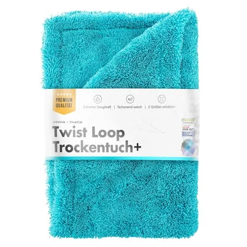 Chemicalworkz® Premium Mikrofaser Trockentuch 1600 GSM türkis 80x50cm - extrem saugstarkes Mikrofasertuch Autopflege | Fusselfrei, Streifen- & schlierenfreies Trocknen | Für Auto, Motorrad & Dusche