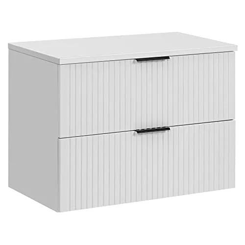 Lomadox Badezimmermöbel Waschtisch-Unterschrank 80 cm matt weiß mit gerilllter Front, Waschbecken Badschrank mit 2 Softclose-Schubkästen, B/H/T ca. 80,6/59,2/46,5 cm