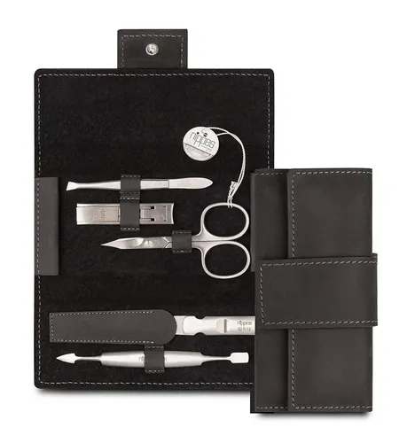 nippes Solingen Maniküre-Etui Tabard 5-tlg. mit Rindleder-Etui - Nageletuis, perfektes Reise-Set mit hochwertigen Edelstahl-Instrumenten, handgefertigt und ideal für unterwegs.