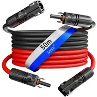 hb-digital 2x 50m Solarkabel 4mm² mit Solarstecker Schwarz/Rot - Hochwertiges Solarkabel für zuverlässige Energieübertragung. Wetterfest und UV-beständig, ideal für den Einsatz im Freien. Nennspannung bis 1500V, perfekt für Solaranlagen.