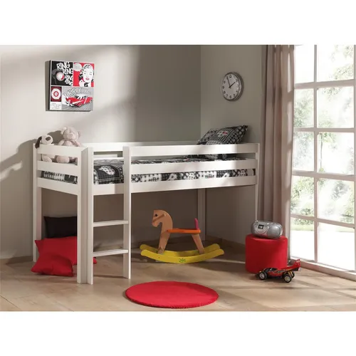 Hochbett Pino Spielbett - Kinderbett in Weiß - Betten & Bettgestelle - Massivholz-Kinderbett mit Spielbereich, ideal für kreative Träume und Platzersparnis im Kinderzimmer.