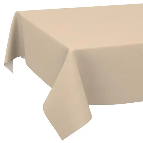 Stoff Tischdecke Textil Tischwäsche Tischtuch Baumwolle Polyester abwaschbar Uni Ornament Damast Jacquard Gewebe waschbar Beige 90x130cm Schnittkante