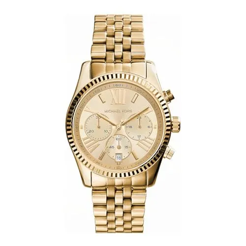 Michael Kors MK7378 Lexington Chronograph Damenuhr - Armbanduhr für Damen mit elegantem goldenen Edelstahlarmband, 50 m wasserdicht und Chronograph-Funktion - der perfekte Luxusbegleiter für jeden Anlass.