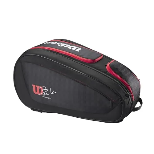 Wilson Padeltasche V3 - Schlägertasche für Champions - Die Wilson Padeltasche V3 bietet großzügigen Stauraum für Schläger, Kleidung und Zubehör. Robuste Konstruktion und belüftete Fächer für optimale Trennung von nasser Kleidung. Ideal für Training und Turniere!