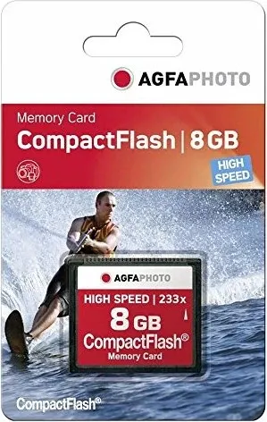 AgfaPhoto Compact Flash 8GB High Speed 233x Speicherkarte - Speicherkarten, 8 GB Kapazität und hohe Übertragungsgeschwindigkeit von 233x, ideal für digitale Kameras und schnelle Datenübertragungen.