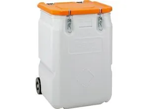 Mobil-Box CEMO, Volumen 250 l, für feste Gefahrstoffgüter Verpackungsgruppe II und III, konform mit ADR/RID/IMDG Code, Klappdeckel, PE, grau/orange