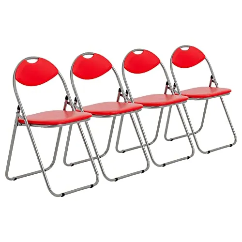 Harbour Housewares Gepolsterte Klappstühle - leicht zu verstauende Metallrahmen-Büroschreibtisch-Schlafzimmer-Sitzgelegenheit - maximale Belastung: 114 kg - Rot - 4er-Pack