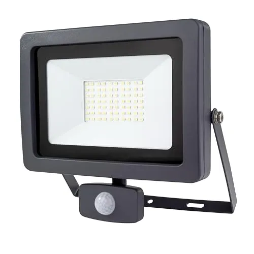 REV Aussenlampe FLARE - LED Aussenleuchte mit Bewegungsmelder, IP44, Strahler außen 50W, 4250 Lumen, 6500K, Erfassungswinkel 90° auf 7m, anthrazit