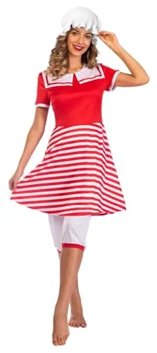 20er Jahre Badekleid für Damen - 36-38 - Kostüm für Damen im 20er Jahre Stil, inklusive weißer Haube und knielanger Hose - perfekt für Kostümveranstaltungen und sorgt für einen witzigen Auftritt.
