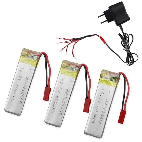 Stück 3.7V 600-mAh 1S Li-Po, UDI U818A Batterie m. Ladegerät, Mehrfach-Ladekabel, LED-Anzeige Lithium-Polymer, JST-BEC Stecker f. RC Drohne, Auto, Hubschrauber, Spielzeug, Haushaltsgeräte, Werkzeug 3
