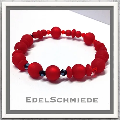 Edelschmiede925 Armband mit bunten Acrylperlen und Glaskristallen