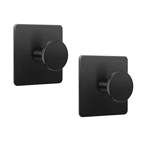 LJLink Schwarz Selbstklebend Wandhaken Edelstahl Handtuchhaken Ohne Bohren 4,5 * 4,5cm Rostfrei Klebehaken Badezimmer und Küche Handtuchhalter, 2 Stück